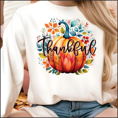 Thankful Pumpkin Aqua Floral DTF Transfer