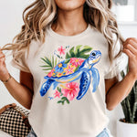 Blue Floral Turtle DTF Transfer