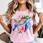 Blue Floral Turtle DTF Transfer