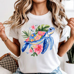 Blue Floral Turtle DTF Transfer