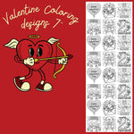 Valentine Coloring designs 7" DTF Transfer