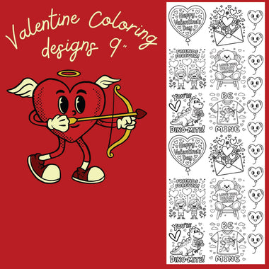 Valentine Coloring designs 9" DTF Transfer