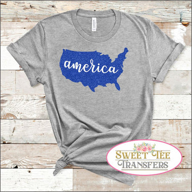 Blue Glitter America Full Color Digital Heat Transfer