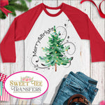 Merry and Bright Watercolor Tree Digital Heat Transfer